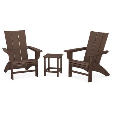 POLYWOOD Modern 3-Piece Curveback Adirondack Set w/ Long Island 18-Inch Side Table - Mahogany